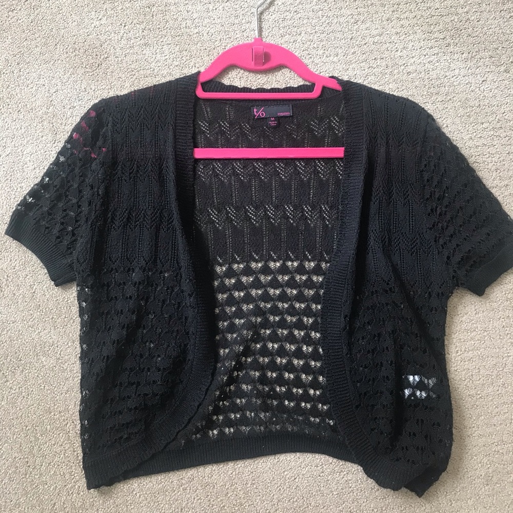 t/o sweaters black short sleeve cardigan